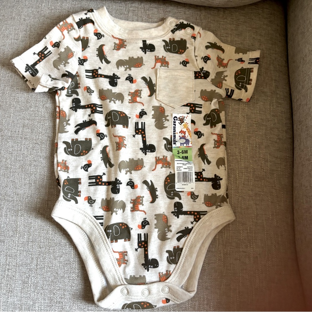 Baby onesie short sleeve zoo animals